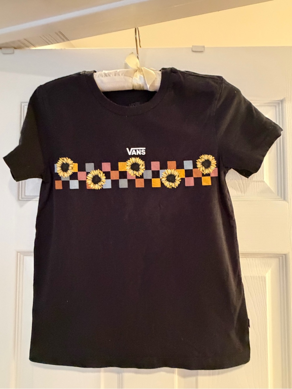 Vans XS Black Sunflower Checkerboard Tee (size XS)